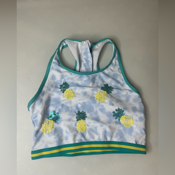 Andy & Evan Pineapple Sequin Racerback Zip Swim Top Size 12 - Picture 1 of 3